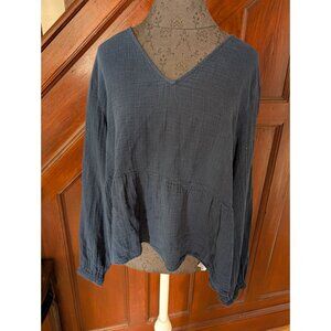Gap Womens Navy Blue Peplum V-Neck Long Sleeve Blouse Size XXL Cotton Blend
